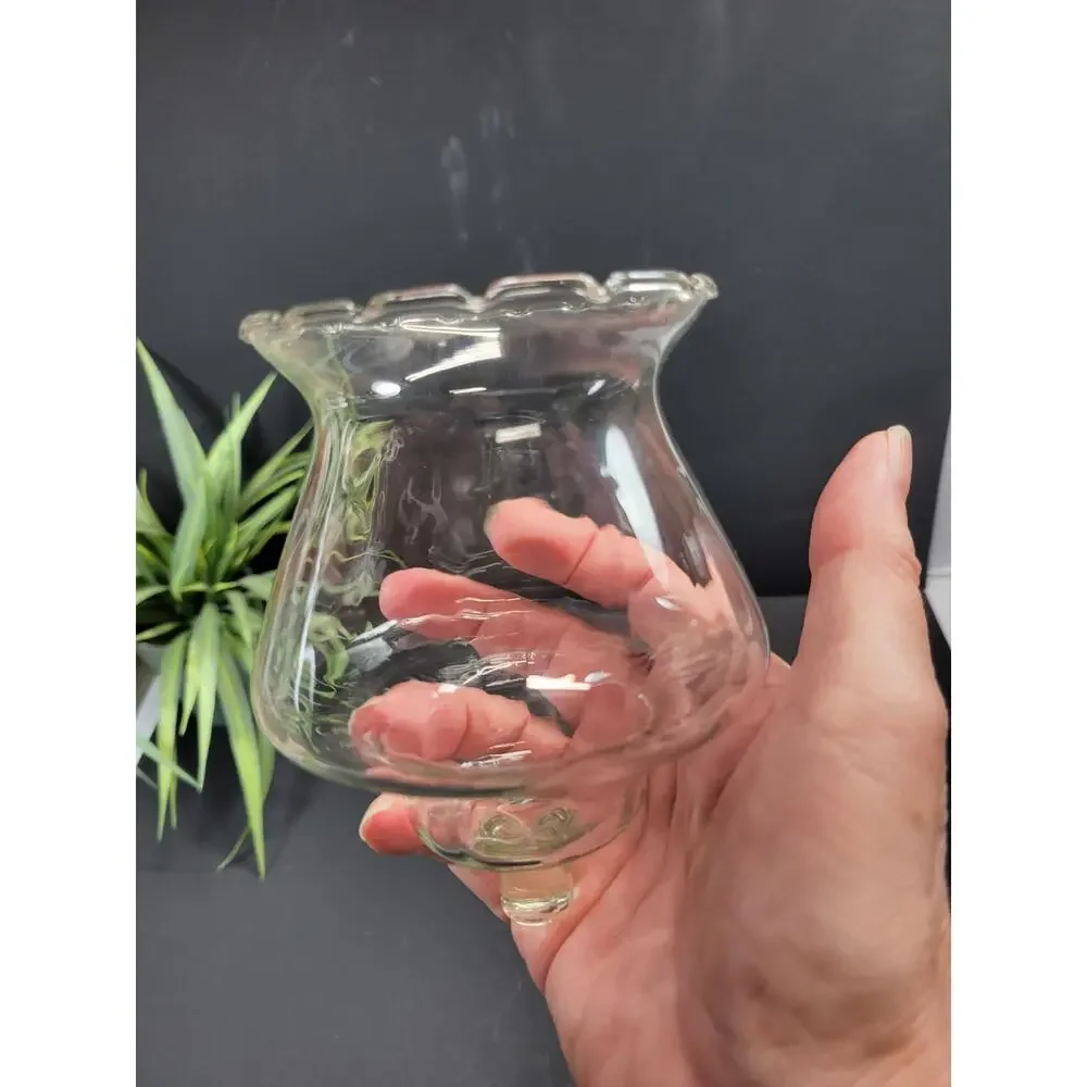 Vintage Homco Clear Glass Peg Votive Cup Candle Holder Fluted Ruffled Edge